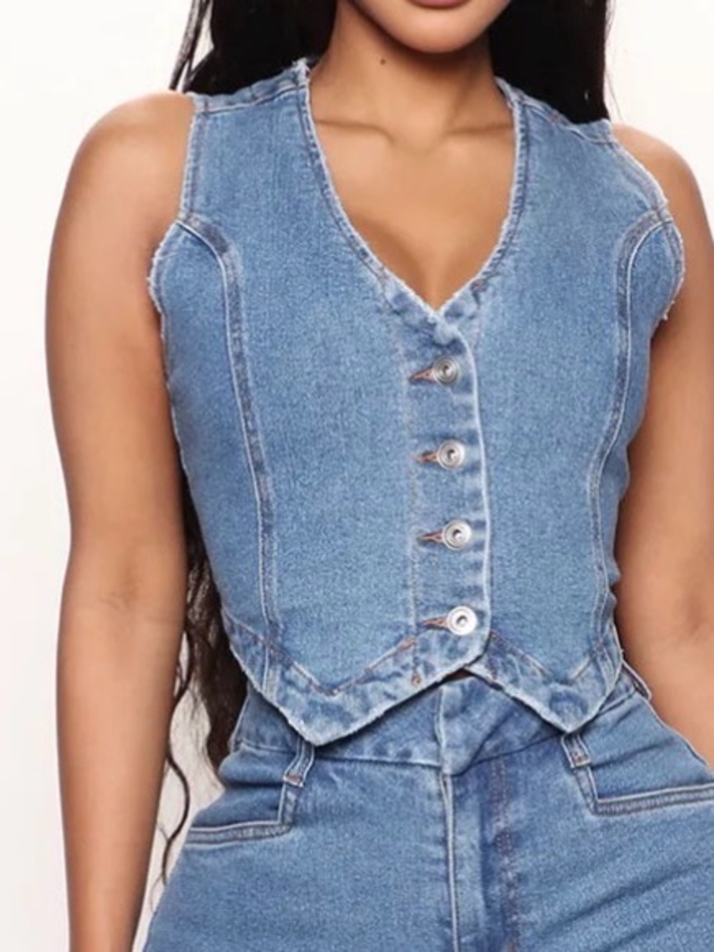 Fashion Nova Light Blue Denim Button-Front Vest